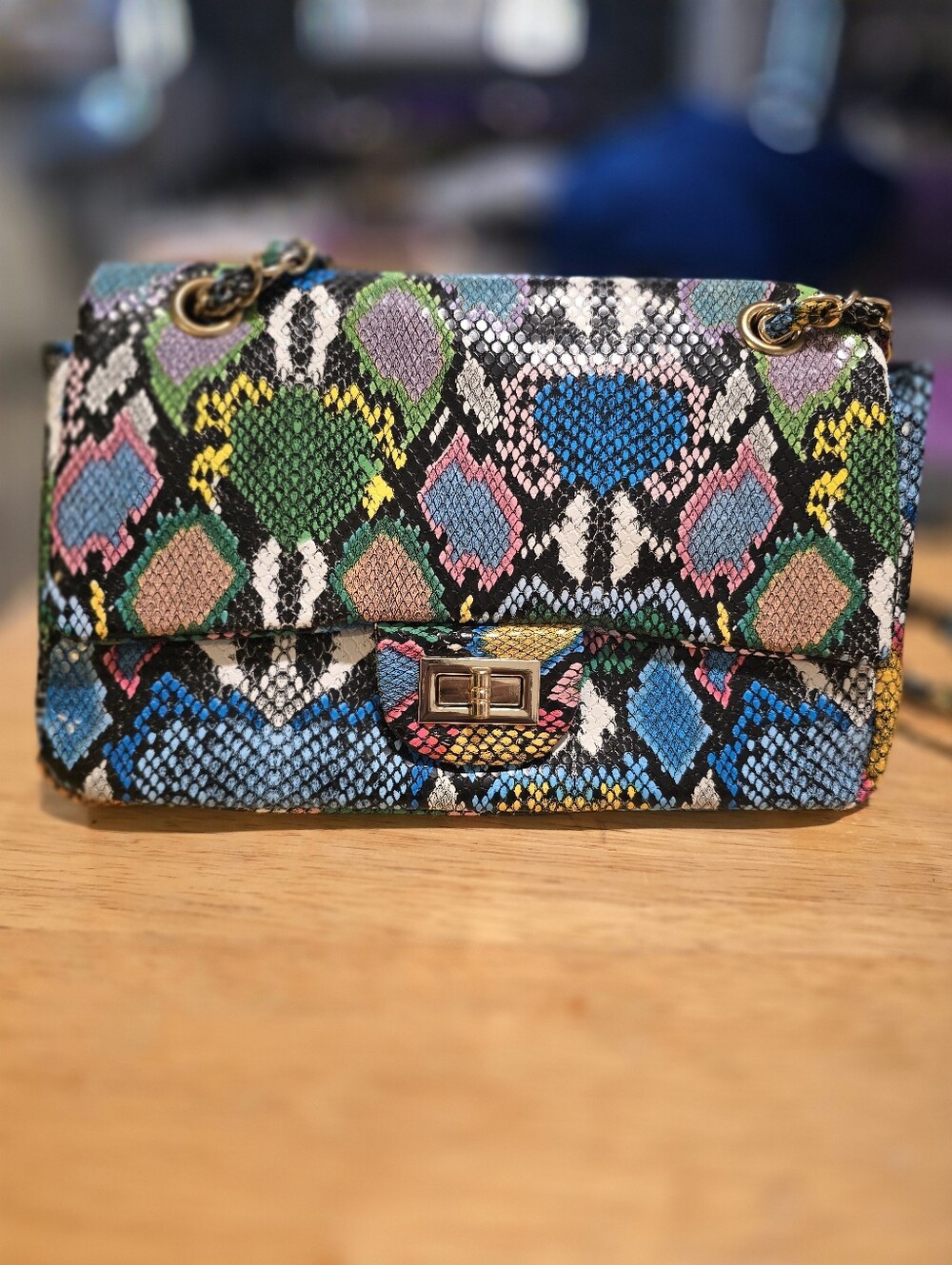 Snakeskin Crossbody Bag with Gold Hardware